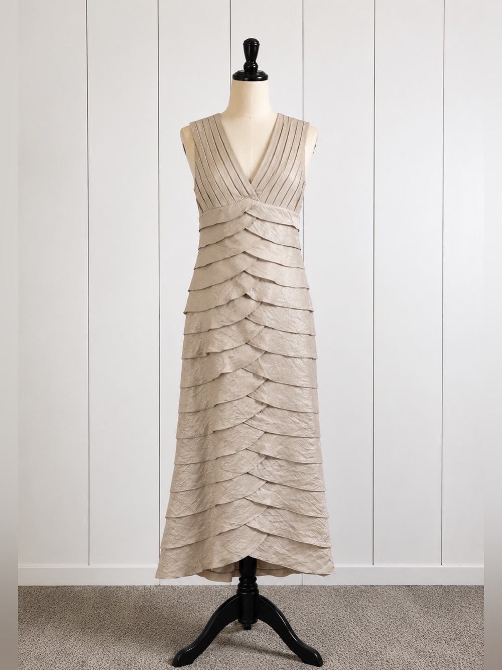 Adrianna Papell 4P Petite Champagne Tiered Shimmer Cocktail Dress